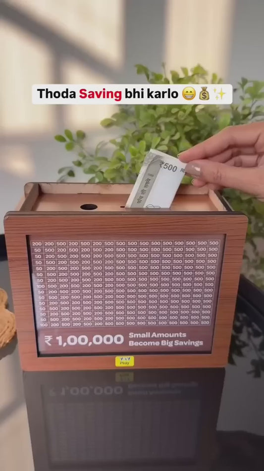 Wooden Money Saving Box | Cash Saver Money Box with Counting Target | 1,00,000 Savings Challenge Piggy Bank | Coin & Cash Bank for Boys, Girls and Adult | Durable & Eco-Friendly